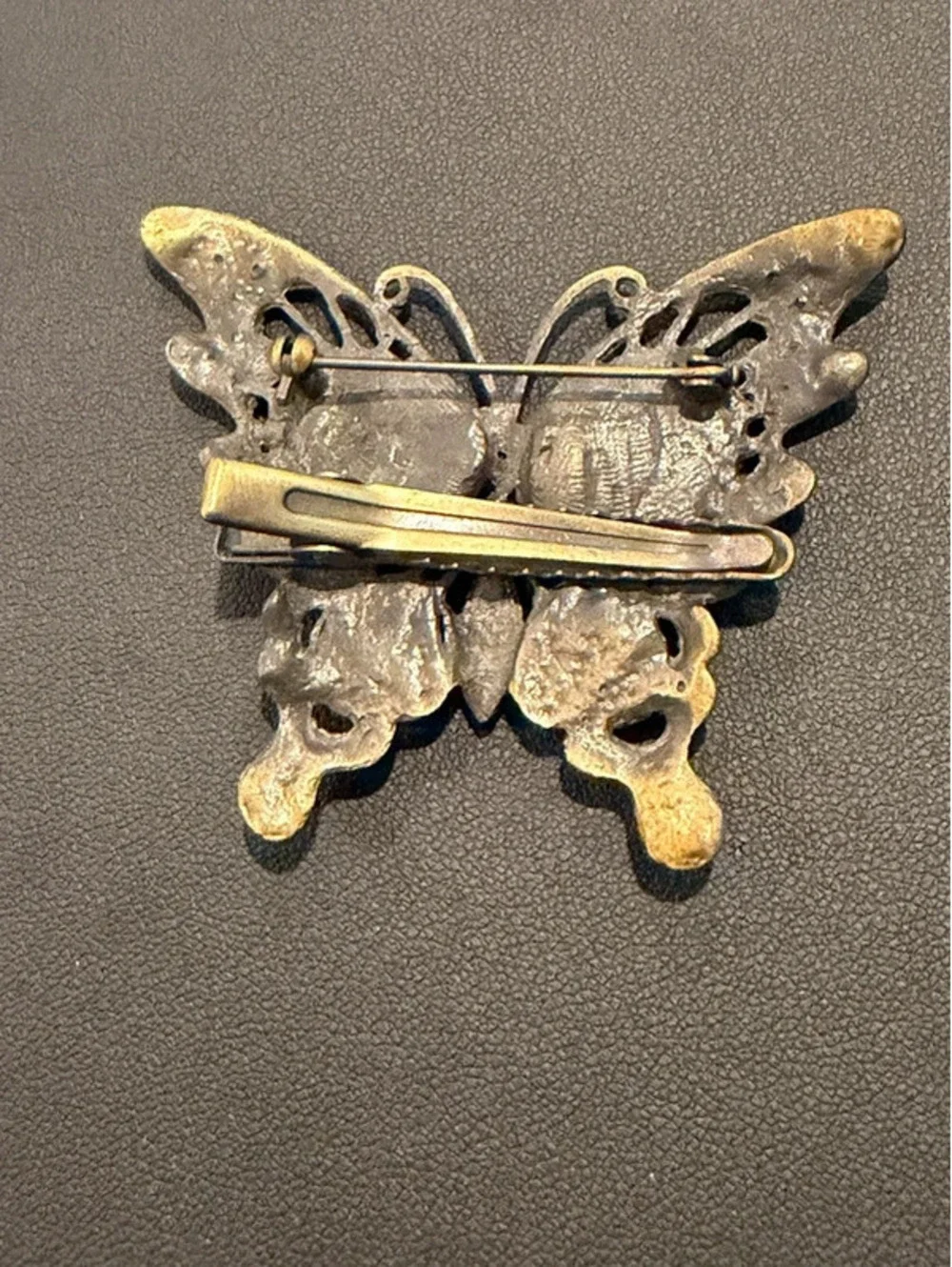 Green Rhinestone Butterfly Brooch Pin